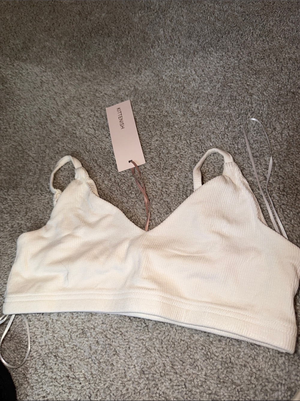 Kittenish Cream Ribbed V-Neck Bralette